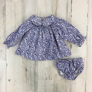 La Coqueta Purple Floral Palma Baby Girl Hand-Smocked Set Dress Sz 3 M